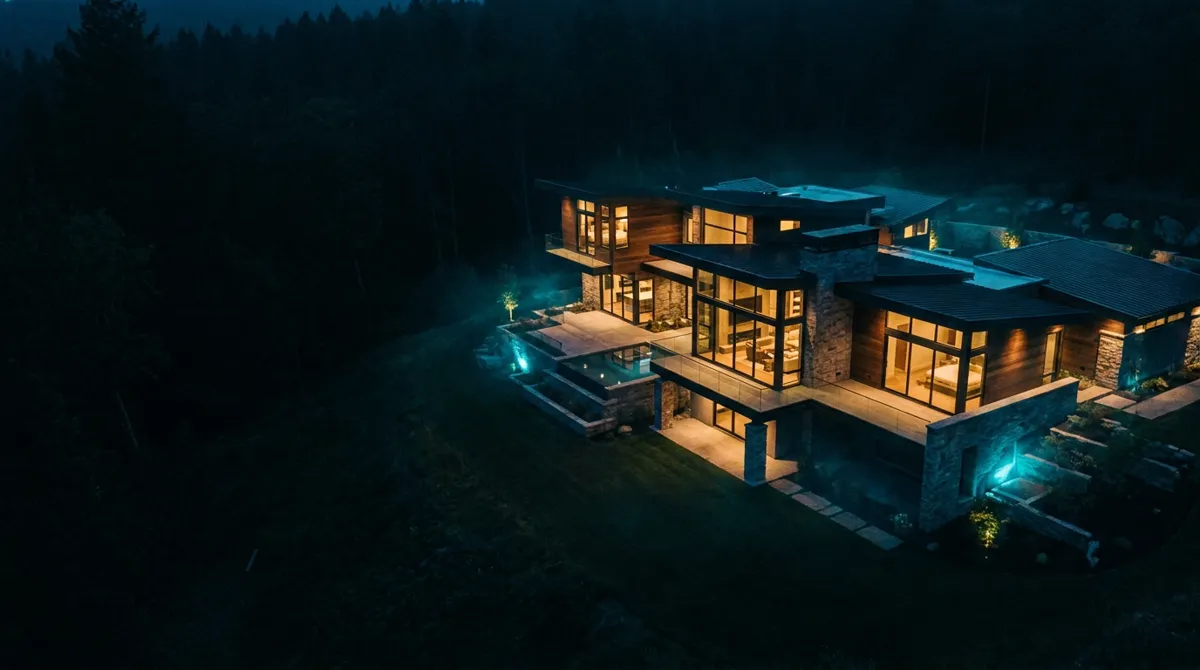 Luxury modern listing glowing at dusk